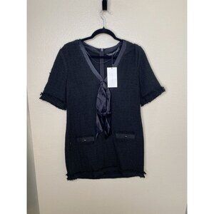 Zara Woman Black Bow-Accent Textured Short Sleeve Dress Size S Acrylic‎